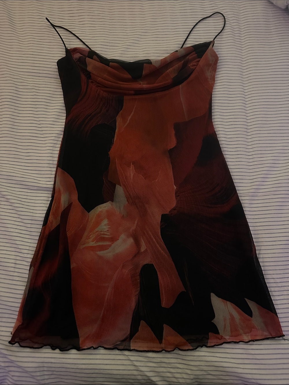 Women's Red & Black Abstract Slip Dress